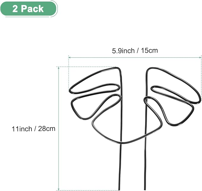 M METERXITY 2-Pack Monstera Plant Support, 11x5.9 Inch Reusable Sturdy Alloy Plant Support Stakes Unique Design for Potted Plants Flowers/Vegetables/Indoor Outdoor Climbing Plants [Black]