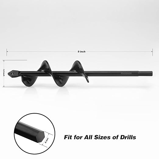 Garden Auger Drill Bit for Planting Ruooson 1.6X9 in Garden AugerSpiral Easy Planter Rapid Planter Plant for 3/8" Hex Drive <1Pcs>. (1.6x9 in)