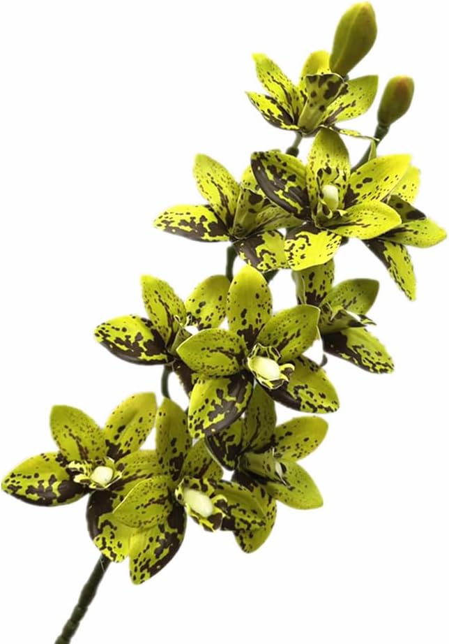 4pcs Artificial Cymbidium Orchid Flower Plant 3D Print Vanda 10 Heads Latex Phalaenopsis Flower (Black Green)