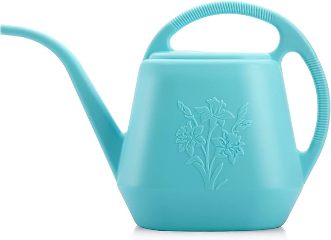 Fasmov 1-Gallon Plastic Watering Can with Comfortable Handle, Garden Watering Cans Long Spout for Indoor Outdoor Watering Plants, Bright Blue