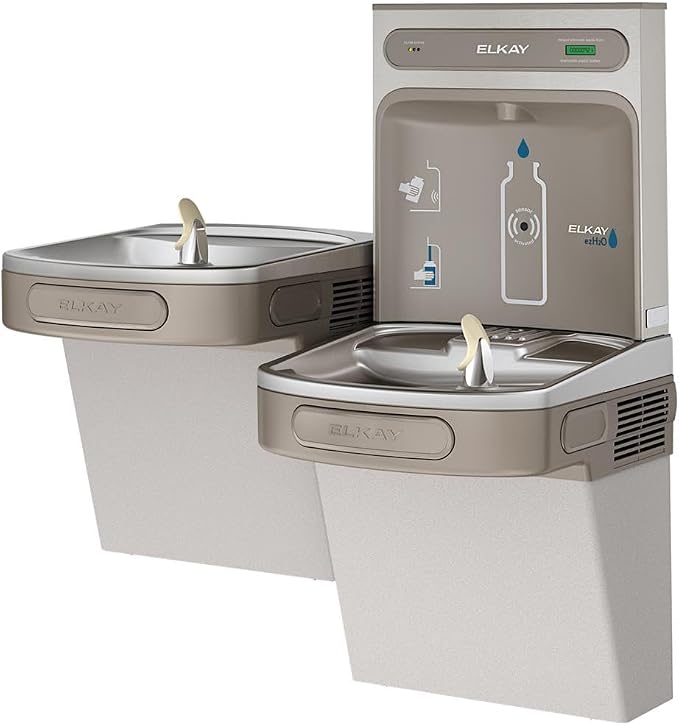 Elkay EZH2O Bottle Filling Station & Versatile Bi-Level ADA Cooler, Filtered Non-Refrigerated Light Gray