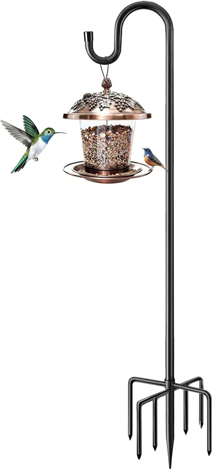 ANIDEER 60" Shepherds Hooks for Outdoor, Heavy Duty Bird Feeder Pole for Hummingbird Feeder, Hanging Lantern, Shepherds Hook for Bird Feeders for Outside with 7 Prongs Base,1 Pack
