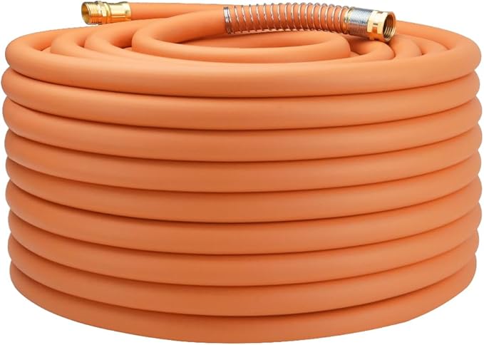 WiseFlow Garden Hose 150FT x 3/4", Heavy Duty Rubber Hose, Water Hose with Five Layered Braiding, Male Female Fittings, 1000PSI Burst, 300PSI Working (Orange)