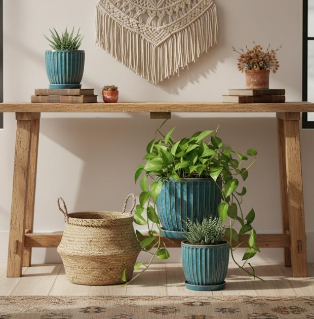5+6 inch Ceramic Plant Pots Set of 2 with Drainage Hole, Flower Pots Planters Pots for Indoor Plants, Flower Pots for Indoor/Outdoor Plants - Succulent, Snake Plant, Money Tree, Basil Planter