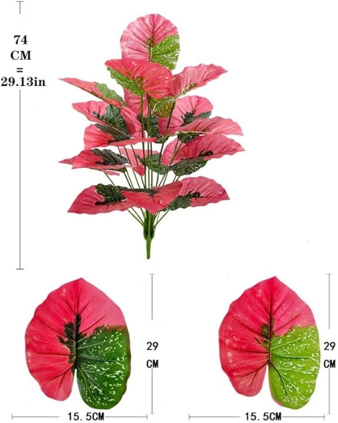 Artificial Caladium Plant with Red and Green Leaves, Red Leaf Artificial Plants Decoration Simulated Bonsai Potted Decor Home Room Party Wedding Office Floor(Rosered(No Flowerpot), 75cm)