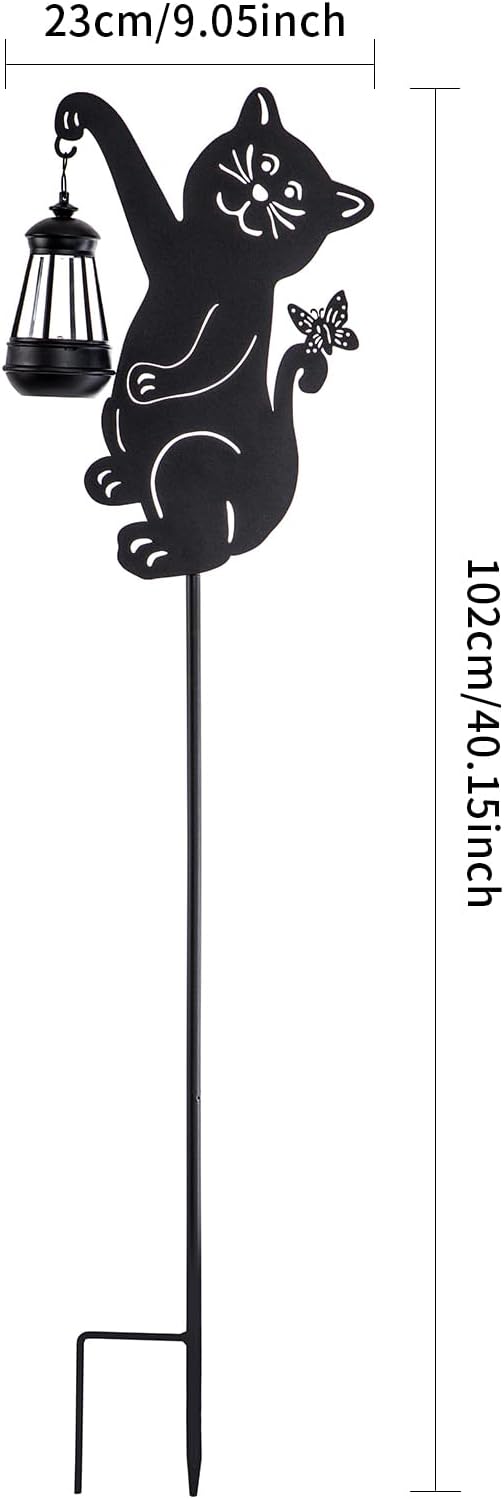 Solar Cute Cat Garden Stakes Outdoor Solar Decor Metal Cute Cat Holding Solar Lantern Decorative Garden Metal Flower Stakes Outdoor Cute Cat Silhouette Stakes