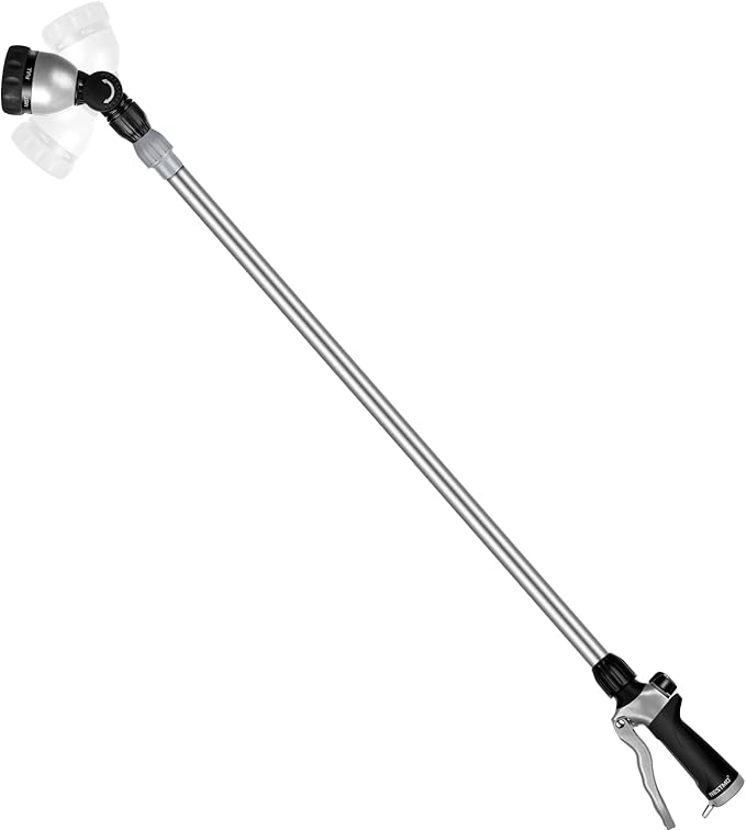 RESTMO 36”-60” Metal Watering Wand, Long Telescopic Tube | 180° Adjustable Ratcheting Head | 7 Spray Patterns | Flow Control, Perfect Garden Hose Sprayer to Water Hanging Baskets, Shrubs, Black