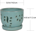 W&W Orchid Pot with Holes and Saucer for Repotting, Turquoise, 5.8"