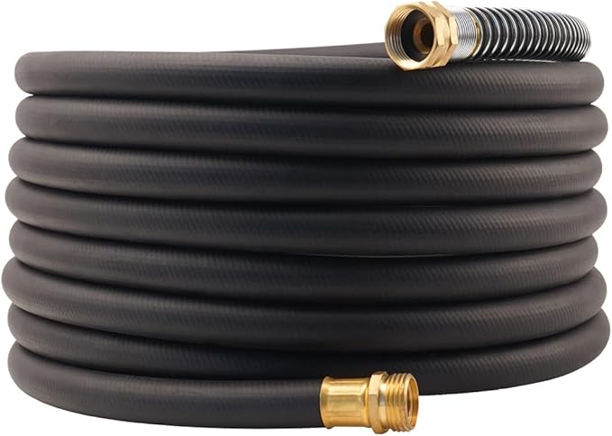 WiseFlow Garden Hose 25FT x 5/8", Heavy Duty Rubber Hose, Water Hose with Five Layered Braiding, Male Female Fittings, 1000PSI Burst, 300PSI Working (Black)