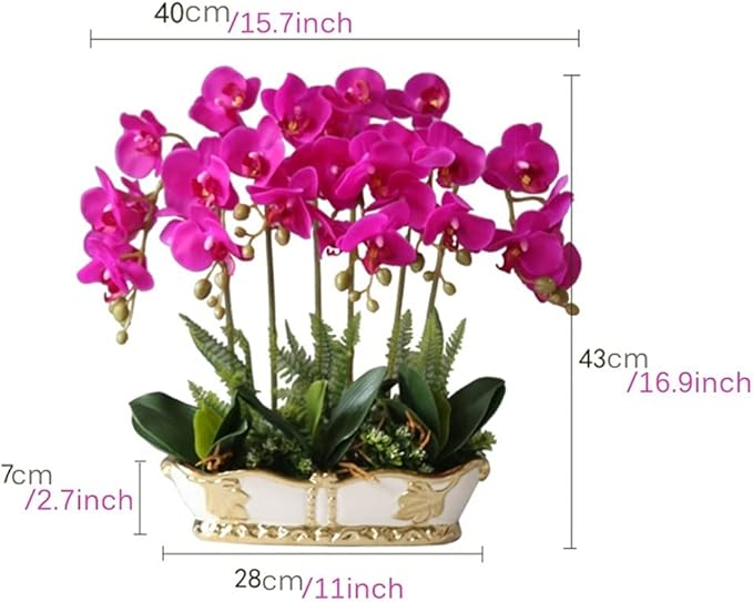 Artificial Flower in Pot Artificial Flower with Vase Orchid Fake Phalaenopsis Faux Plants for Home Layout Decor Living Room Office Decoration 43cm Artificial Plant Flower Arrangement ( Color : Purple