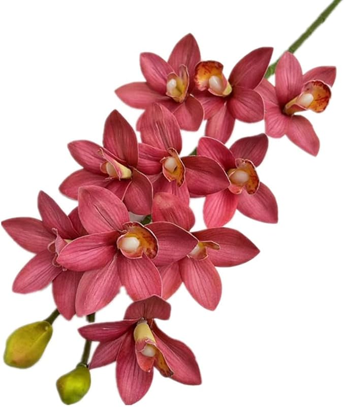 4pcs Artificial Cymbidium Orchid Flower Plant 3D Print Vanda 10 Heads Latex Phalaenopsis Flower (deep Pink)