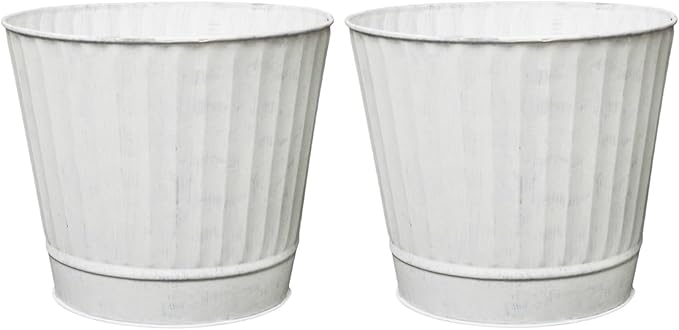 Hosley Metal Planters Pack of 2, Ideal Farmhouse Decor for Floral Arrangements Weddings, Gift Special Events Parties Outdoor Planters White wash 7" Dia x 6" H