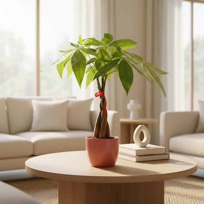 Money Tree Live Plant | 14-22 Inches Tall Bonsai | Easy to Grow Indoor Houseplant | Home, Office, or Room Decor | Birthday, Housewarming Gift (Coral)