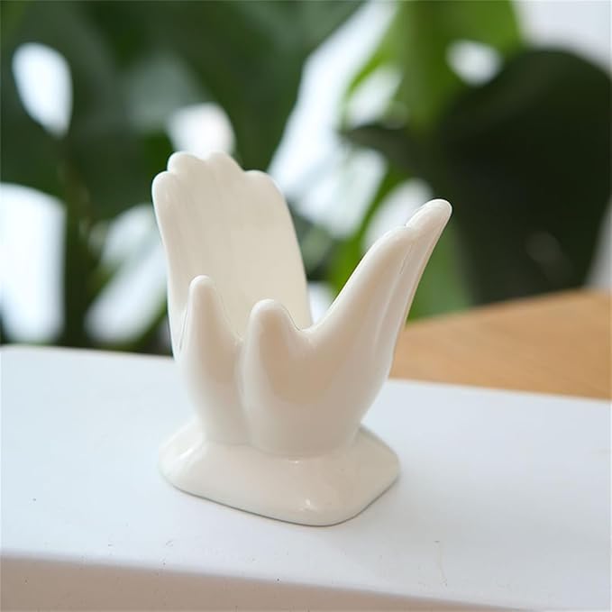 Air Plant Holder Cute Ceramic Mini Hand Shape Stand Airplants Tillandsia Small Container Pot Plant Decorative Home Decor for Desk Table Shelf Office Decorations, White