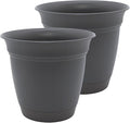 The HC Companies 20 Inch Eclipse Round Planter Pots with Drainage Holes & Attached Saucer, Lightweight UV-Resistant Plastic Indoor & Outdoor Planters, 2-Pack Flower Pots, Garden Home Decor, Warm Gray