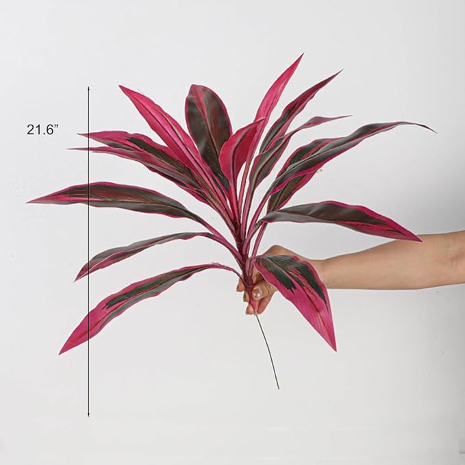 2 Pcs Artificial Cordyline Fruticosa Logs Tropcial Plant 21.6in Fake Dracaena Tree for Indoor Outdoor Office Home Living Room Patio Greenery Porch Decor (Red)