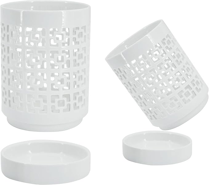 Ceramic Orchid Pot, Orchid Pots with Holes 4 Inch,for Repotting with Saucers, Fang-White 2pack