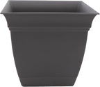 The HC Companies Eclipse Square Plastic Planter w/ Attached Saucer - Outdoor & Indoor Plant Pot with Drainage Holes - Lightweight, UV-Resistant Plastic Pots For Plants (6” Warm Gray, Pack Of 1)