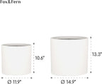 Fox & Fern 12" & 14.6" Large Planters (Set of 2) - Lightweight Fiberstone Matte White Plant Pots with Drainage Plug - Extra Large Planters for Indoor & Outdoor - Weather Resistant & UV Resistant