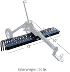 Titan Attachments 6' Landscape Rake Add-On Transformer Tow Frame, Bolt-On Rake has 36 Heat Treated Tines, Gardening Tool, Landscaper, and Grass Comb
