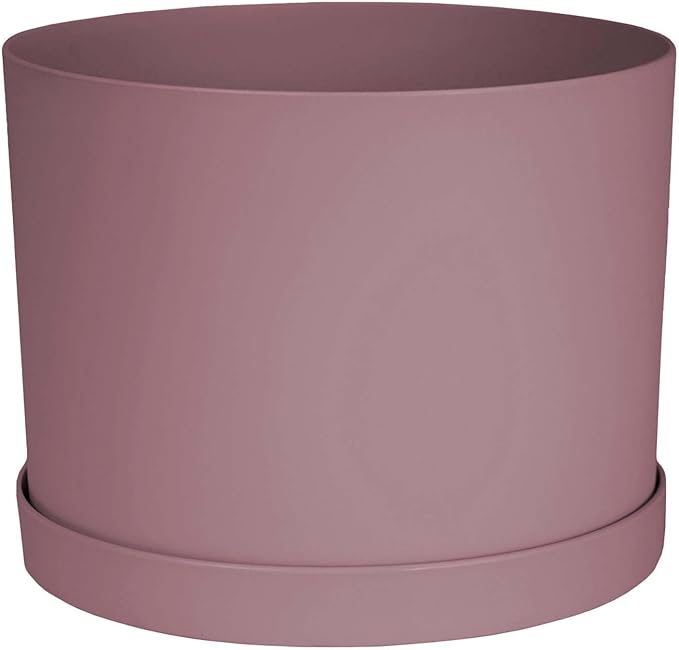 Bloem Mathers 6" Dusty Rose Round Modern Resin Garden Planter Pot with Drainage Holes and Removable Saucer Tray Included
