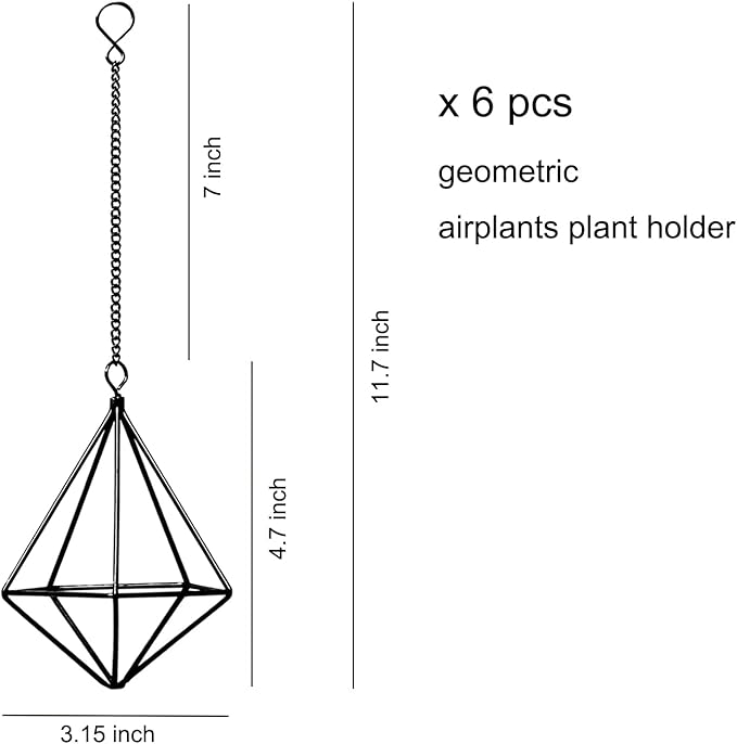 ZOOELAY Air Plants Hanging Holders Indoor Small Metal Airplants Rack Hanger Himmeli Geometric Planter Tillandsia Air Ferns Display with Chains 6 Pcs Black Diamond Shape …