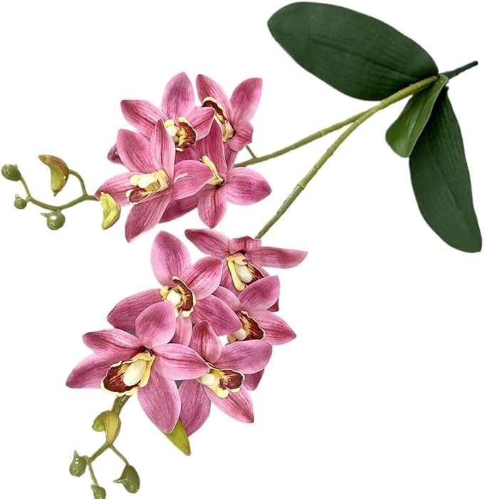 Soft Film Leaf Double Fork 9-Head Tiger Head Orchid Home Living Room DIY Flower Arrangement Ornaments Wedding Flowers (Color : 12)