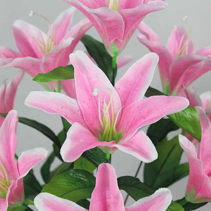Fake Flower Simulation Flower 10 Lily Bouquet Orchid Perfume Lily Living Room Flower Arrangement Props Plastic Silk Flower(Red)