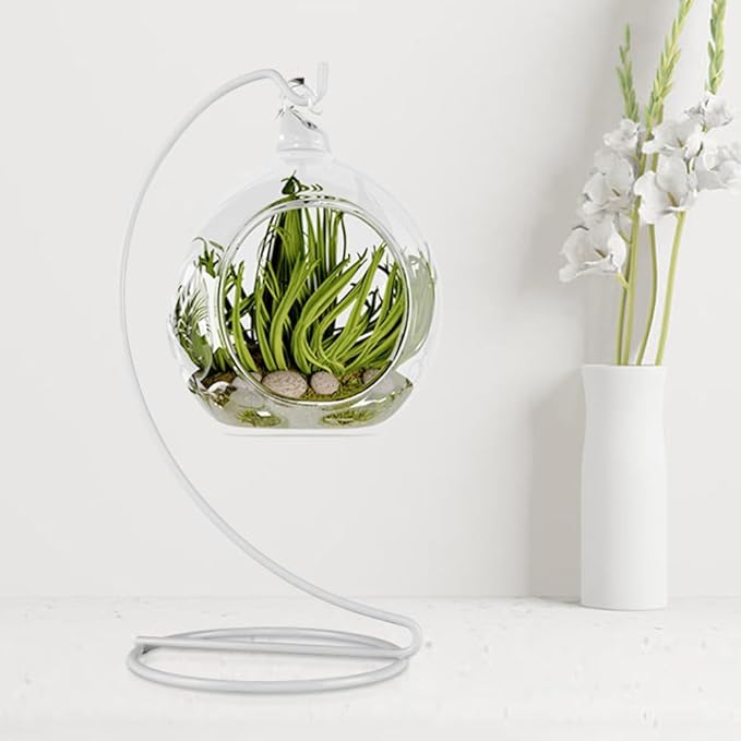 9 Inch White Ornament Display Stand, Metal Ornament Hanger Stand for Hanging Glass Globe, Air Plant Terrarium, Witch Ball, Christmas Ornament and Home Wedding Decoration