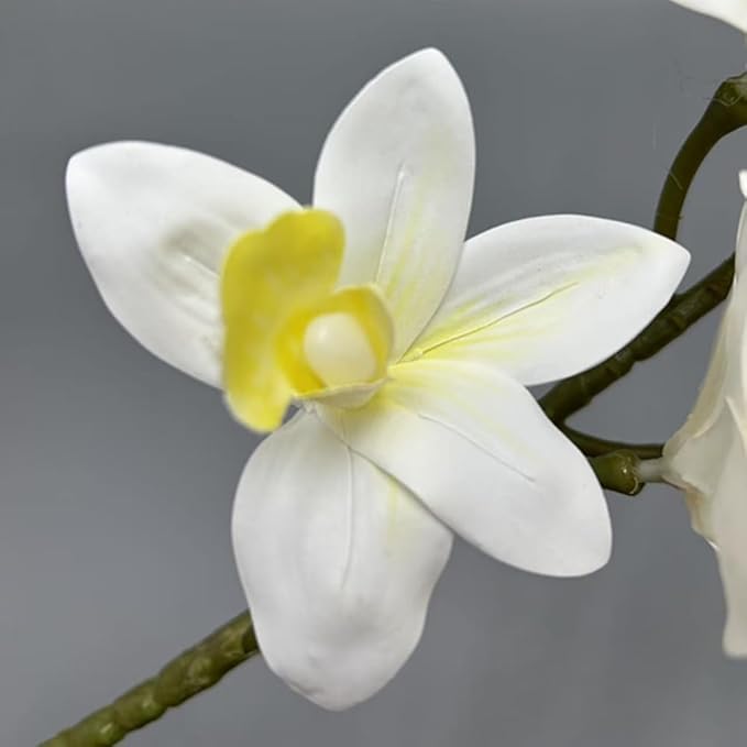 4pcs Artificial Cymbidium Orchid Flower Plant 3D Print Vanda 10 Heads Latex Phalaenopsis Flower (Yellow Heart White)
