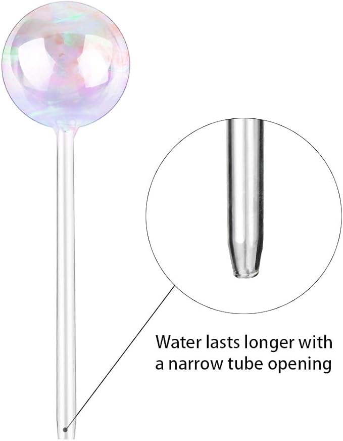 Tomorotec [2 PCS] Light Iridescent Rainbow Gradient Color Clear Glass Self-Watering System Spikes, Automatic Plant Waterer Bulbs