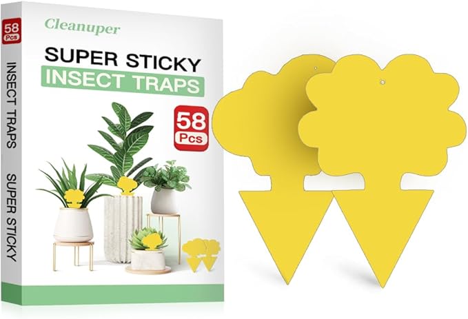 58 Pack Flying Insect Traps for Plants – Yellow Sticky Traps for Fungus Gnats, Flies & Flying Bugs, Indoor Outdoor Flying Bug Catcher for Pots, Garden & Kitchen, Non-Toxic, Odorless, Kid & Pet Safe