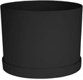 Bloem Mathers 8" Black Round Modern Resin Garden Planter Pot with Drainage Holes and Removable Saucer Tray Included