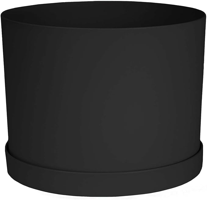 Bloem Mathers 6" Black Round Modern Resin Garden Planter Pot with Drainage Holes and Removable Saucer Tray Included