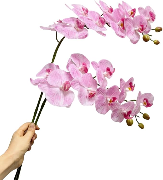 2 Pcs Orchid Stems 38" Artificial Flowers Real Touch Latex Faux Phalaenopsis Branches White Artificial Flowers for Wedding Party Home Garden Decor (Pink, 38")