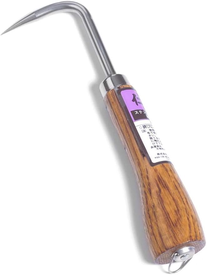 Nisaku NJP955 Nekaki Ippondume Handheld Single Claw Cultivator, Japanese Stainless Steel Tine Length 1.5-Inch, 5.5-Inch Polished Wood Handle