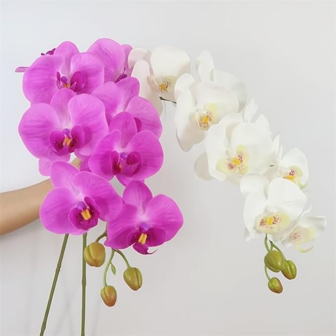 2 Pcs Orchid Stems 38" Artificial Flowers Real Touch Latex Faux Phalaenopsis Branches White Artificial Flowers for Wedding Party Home Garden Decor (Purple, 38“)