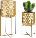 TRIROCKS Set of 2 Planters with Stand Indoor Otdoor Metal Plant Stand 8 * 18 &7 * 12 "Modern Planters Flower Pots for Living Room Corner Kitchen Office Garden Balcony Patio Decor(Gold)