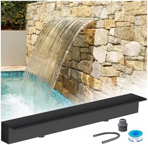 Waterfall Spillway for Indoor/Outdoor Decorative,Stainless Steel Fountain Spillway Kit Modern Embedded Design for Pools & Garden Ponds One Piece Runoff Outlet for Elegant Water Features