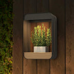 Grand patio Outdoor Solar Wall Sconce Shelf Planter, Decor LED Waterproof Wall Light Lamp with Woodgrain for Patio, Porch, Solar Energy, Black (S-Rectangle)