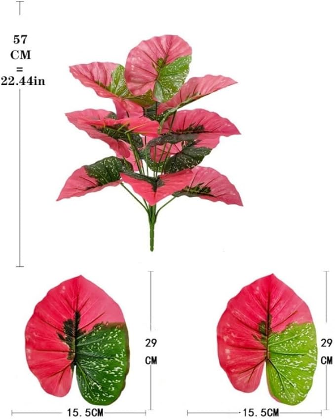 Artificial Caladium Plant with Red and Green Leaves, Red Leaf Artificial Plants Decoration Simulated Bonsai Potted Decor Home Room Party Wedding Office Floor(Rosered(No Flowerpot), 60cm)