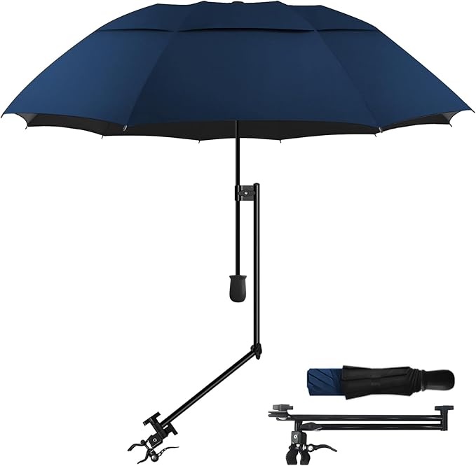 Patio Umbrellas UPF 50+ 360 ° Adjustable Shade Umbrella,Beach Umbrella with Universal Clamp,Beach Clamp on Umbrella,suitable for Patio,beach chairs,golf carts, wheelchairs,carts,bleachers,camping and fishing
