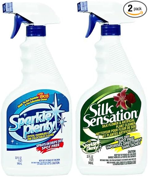 Bundle of Sparkle Plenty Chandelier Cleaner Drip Dry Spray No Wipe & Silk Plant Cleaner Spray No Wipe - Dust Cleaning Supplies for Fake Plant, Artificial Flower, Shower Glass or Window Screen (32 oz)