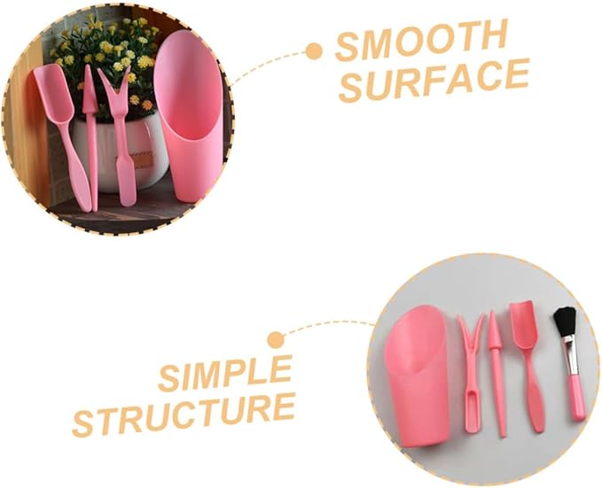 Succulent Planting Tool Set with Seeder, Transplant Trowel, Soil Scoop, and Cleaning Brush, Pink Gardening Hand Tools for Bonsai and Indoor Plant Care