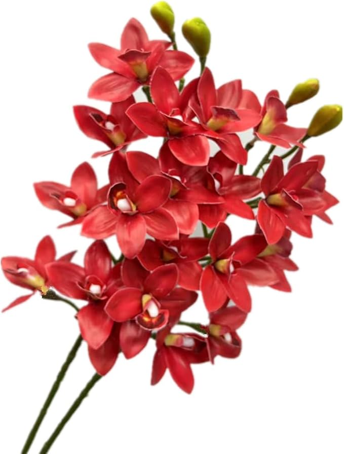 4pcs Artificial Orchid Flower Flower Vanda 10 Heads Realistic Touch, Lifelike FlowersRed Cymbidium Phalaenopsis Flower (red)