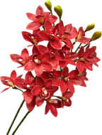 4pcs Artificial Orchid Flower Flower Vanda 10 Heads Realistic Touch, Lifelike FlowersRed Cymbidium Phalaenopsis Flower (red)