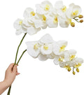 2 Pcs Orchid Stems 38" Artificial Flowers Real Touch Latex Faux Phalaenopsis Branches White Artificial Flowers for Wedding Party Home Garden Decor (White)