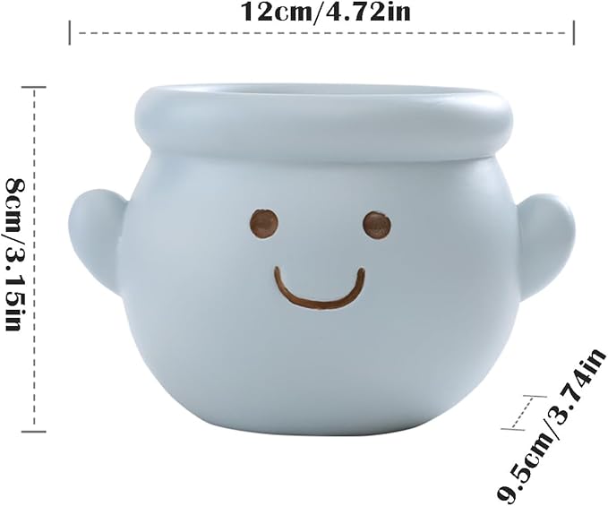 Cute Face Planter Pot, Small Resin Head Planters for Indoor Plants, Funny Smiling Face Flower Pot Succulent Planter with Drainage Hole, Gift IdeaI for Birthday Christmas (Blue)