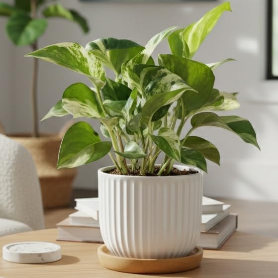 Pothos Manjula (6" Grower Pot) - Low Light and Healthy Houseplant - Easy to Care Indoor Plants - Live Healthy Houseplant for Home Office Decoration
