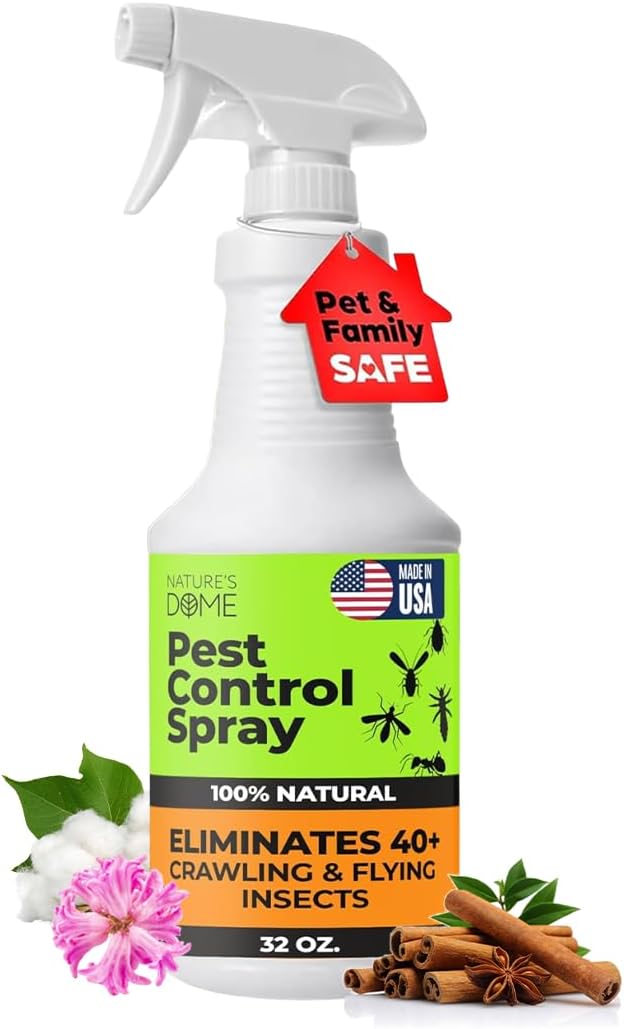 Nature’s Dome Pest Control Spray 32 Oz | 100% Natural Ant Killer & Bug Spray for Indoor & Outdoor Use | Eco-Friendly Bug Spray for Flea, Ticks, Ant & Mosquitos | Safe for Pets and Kids